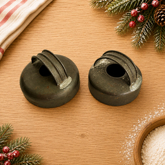 2 Round Tin Biscuit or Cookie Cutters with Hand-Soldered Handles 1940s