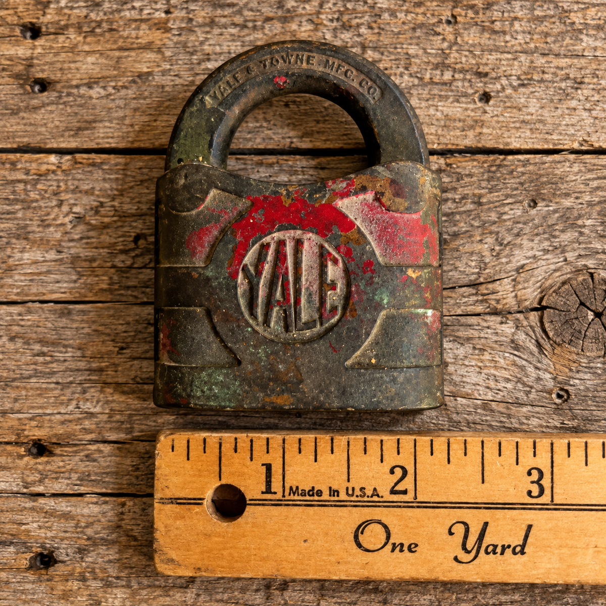 3 Vintage Padlocks, Rusty without Keys, Yale Corbin Heart 1930s