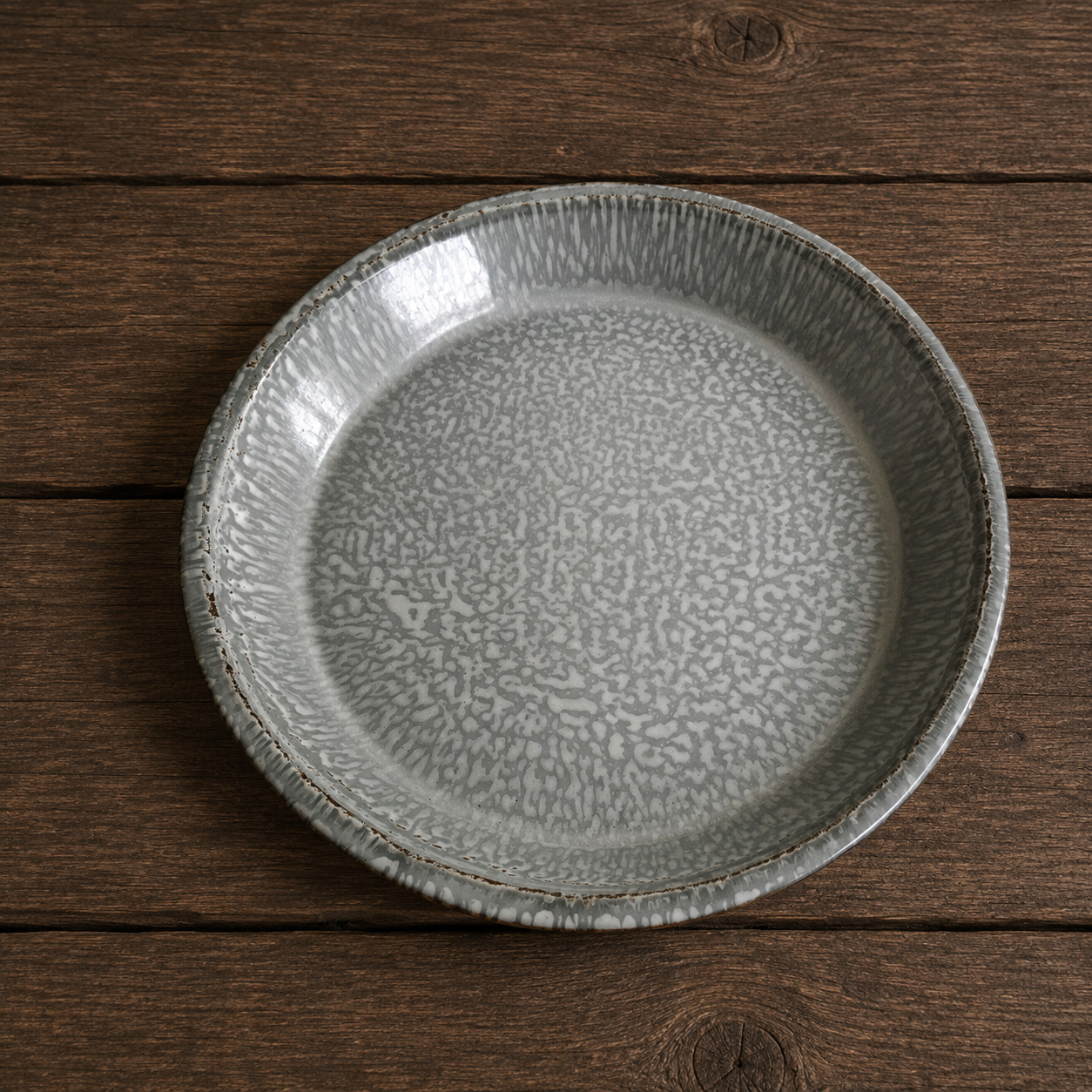 Gray Graniteware Pie Plate, Spattered Enamelware Bakeware 1920s