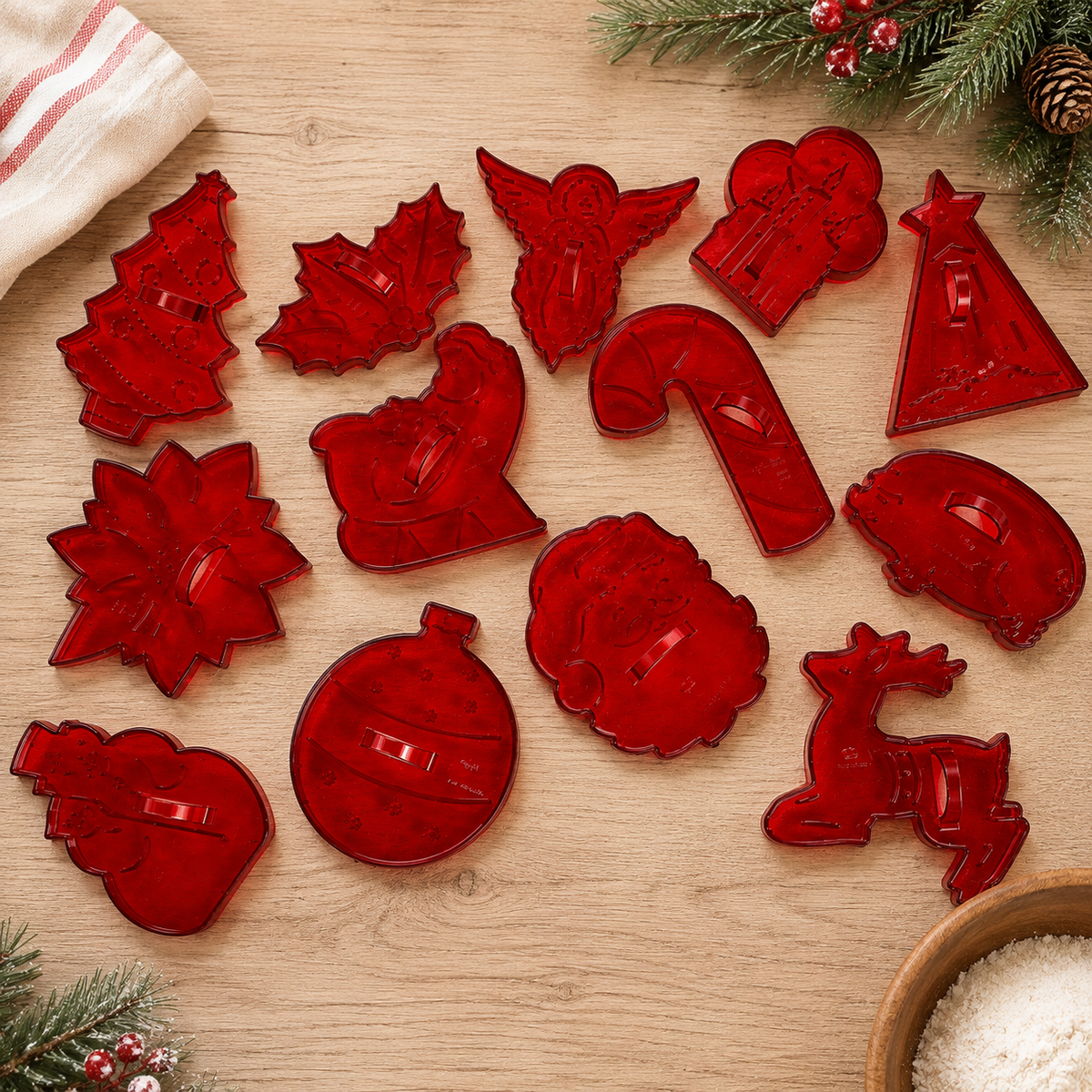 HRM Red Plastic Cookie Cutters, Set of 3 Made in USA, Choice, 1950s