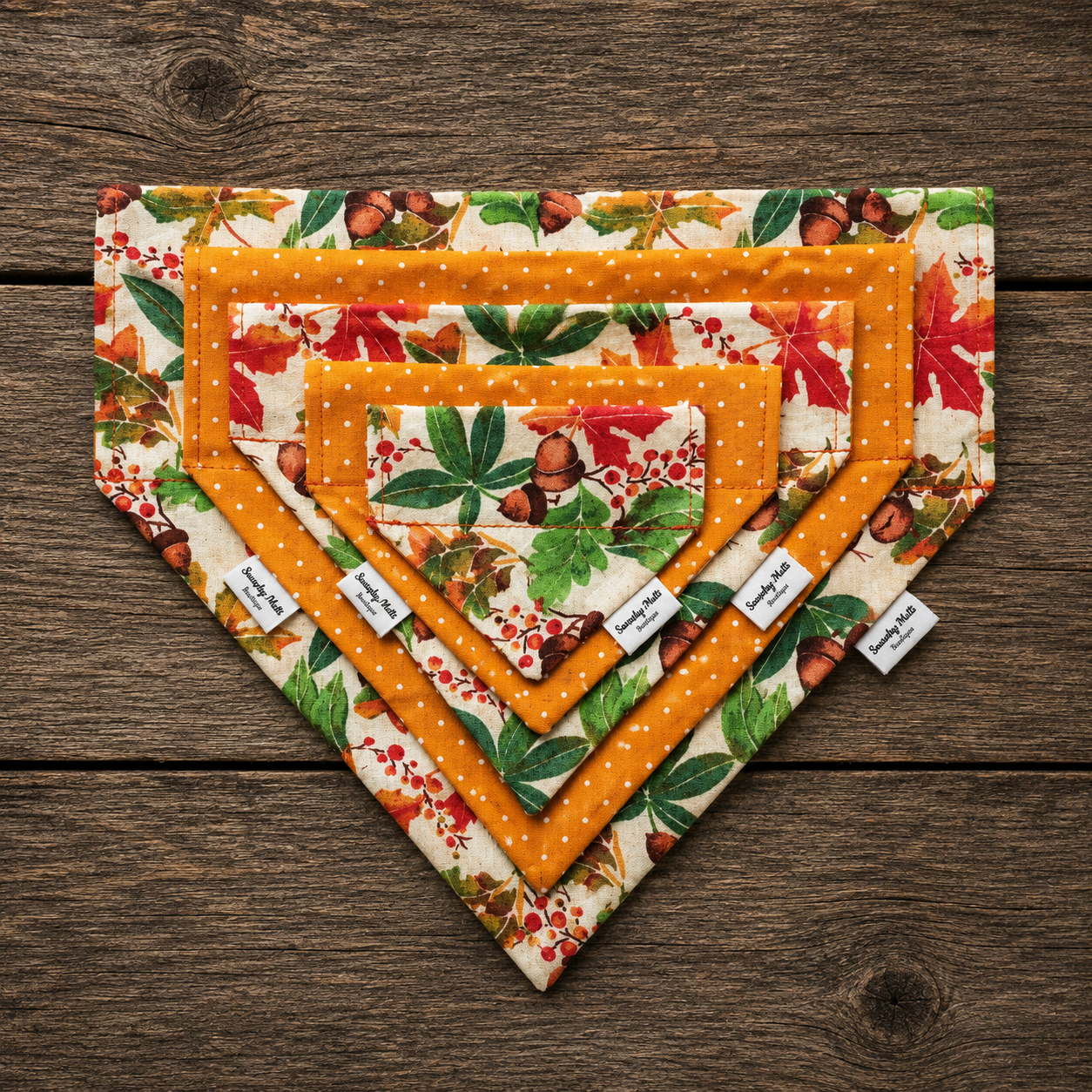Fall Leaves Reversible Slide-Over-the-Collar Dog Bandana by Swanky Mutt Boutique