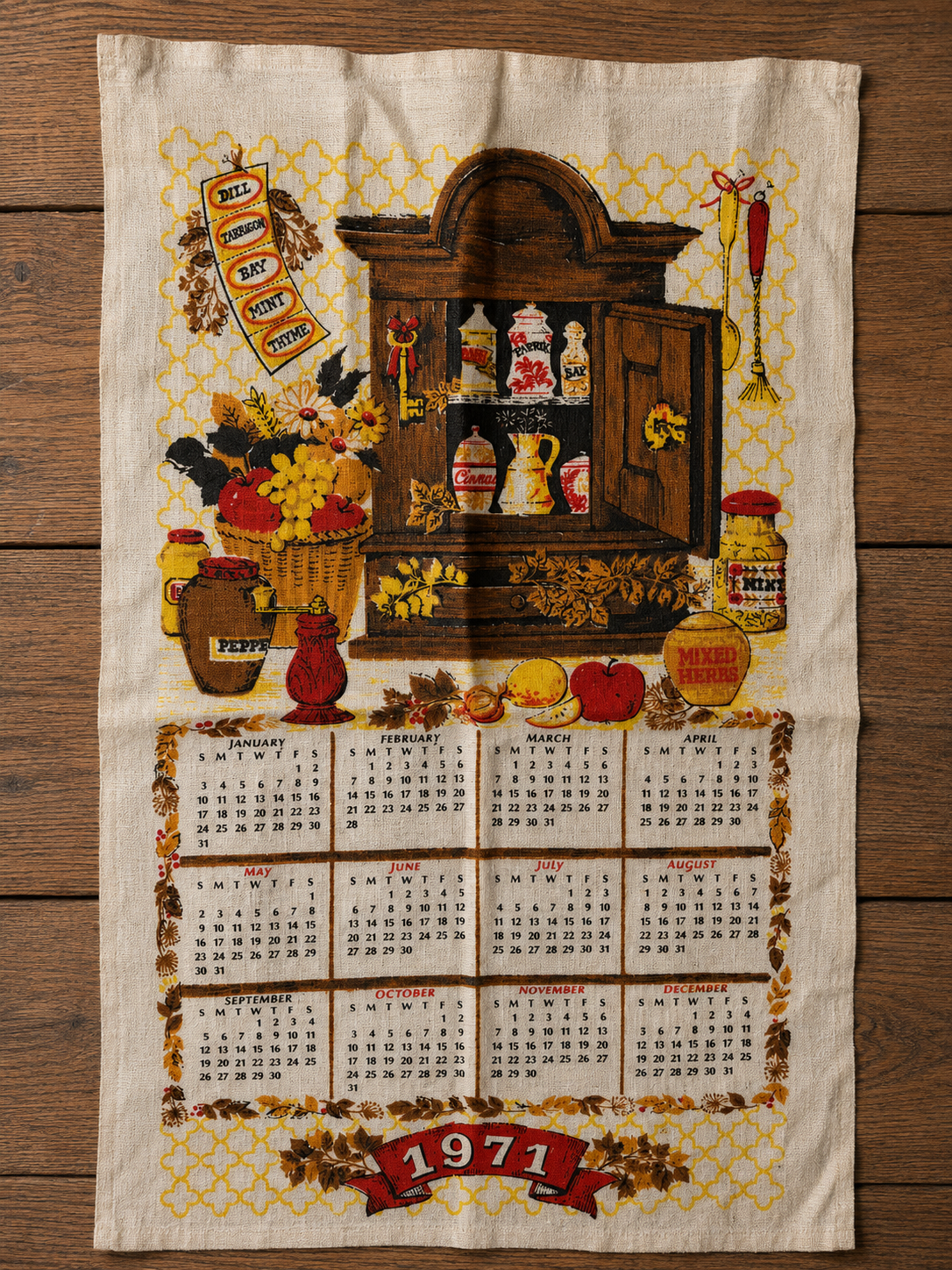 Linen Calendar Towels 1970s, Choice, Kitchen Collectibles