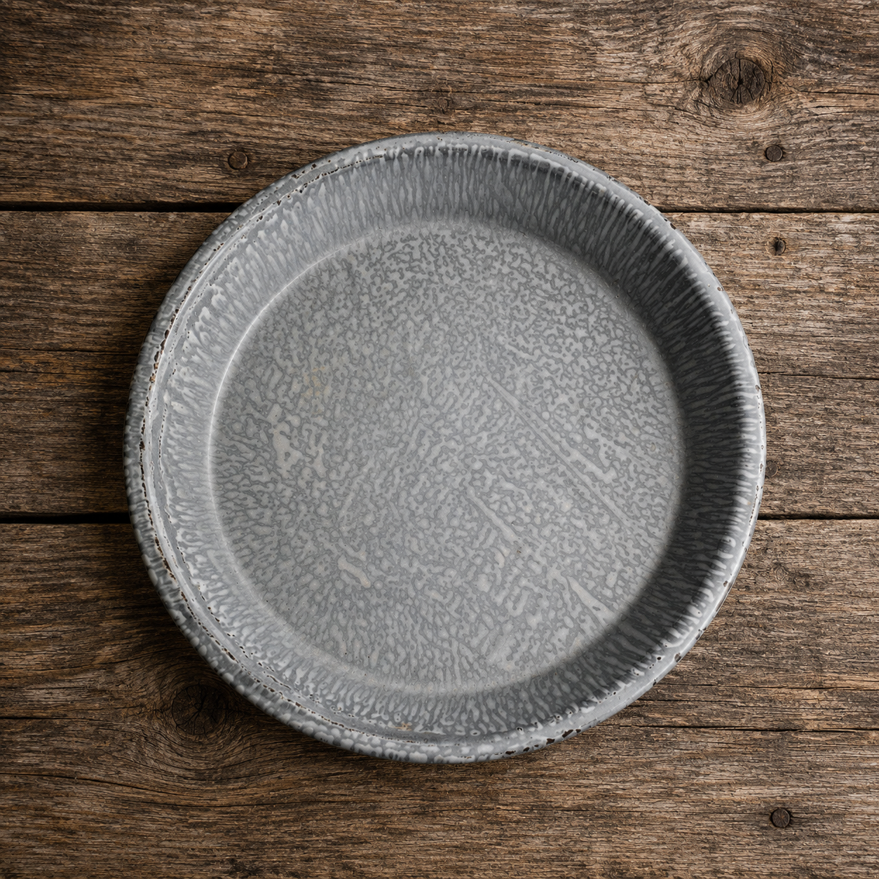 Gray Graniteware Pie Plate, Spattered Enamelware Bakeware 1920s