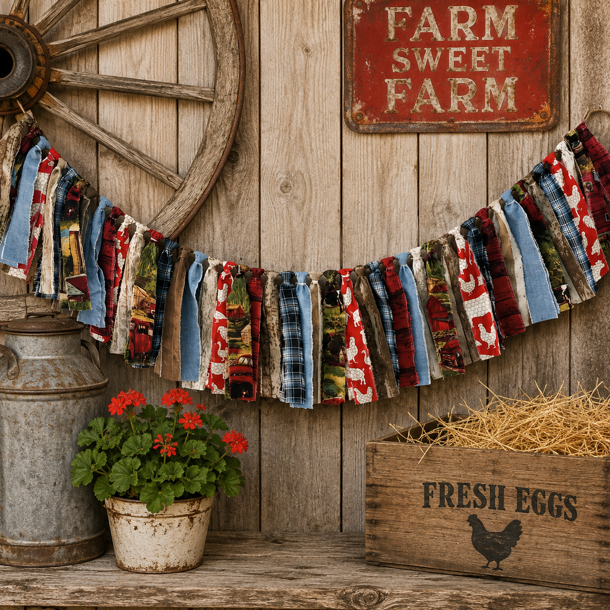 Grandpa’s Barn Garland | Handmade Fabric Garland | Rustic Farmhouse Decor